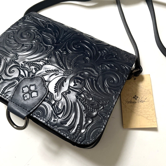 NWT Original PATRICIA NASH Ilina Flap Crossbody Bag Tooled Leather Lapis Blue - Picture 2 of 10